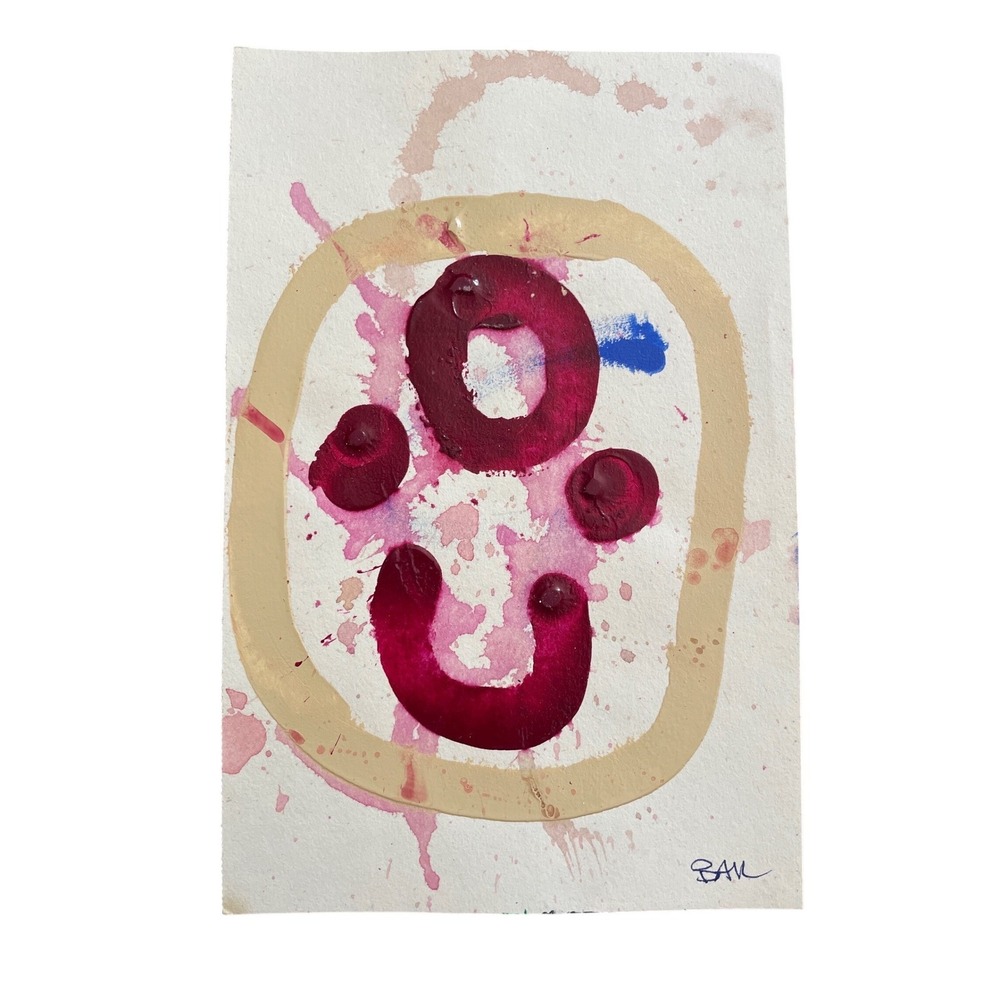 Original Abstract Mixed Media Painting Signed BAIL 5.5x8.5 Modern Art Pink Tan